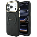 Husa de protectie Guess Saffiano Peony & Ring compatibil cu iPhone 18 Pro / iPhone 17 Pro, Negru