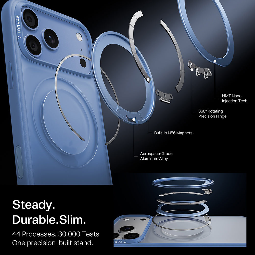 Husa de protectie Torras Ostand O1 Guardian compatibil cu iPhone 17 Pro / iPhone 18 Pro, Albastru