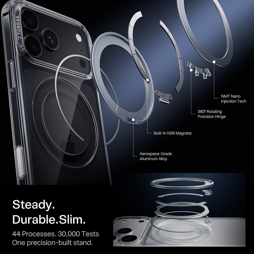 Husa de protectie Torras Ostand O1 Guardian compatibil cu iPhone 18 Pro Max / iPhone 17 Pro Max, Transparent