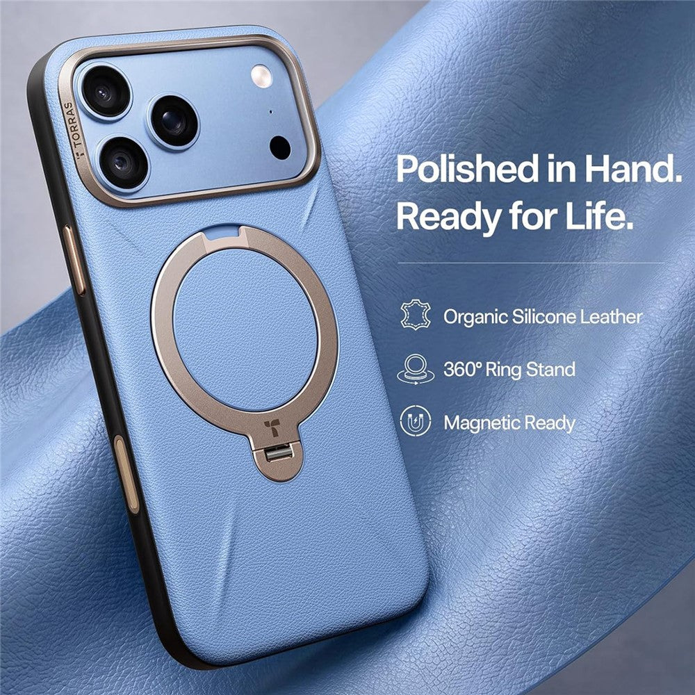 Husa de protectie Torras QPRO Leather Series compatibil cu iPhone 17 Pro / iPhone 18 Pro, Albastru