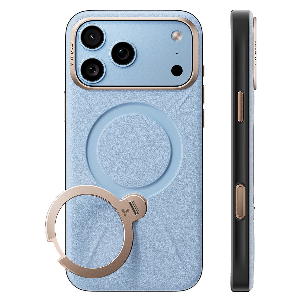 Husa de protectie Torras QPRO Leather Series compatibil cu iPhone 17 Pro / iPhone 18 Pro, Albastru