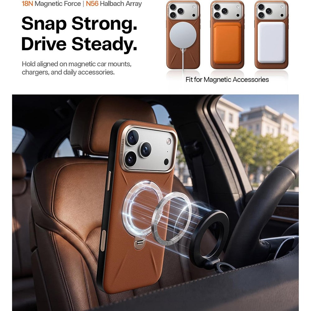 Husa de protectie Torras QPRO Leather Series compatibil cu iPhone 18 Pro Max / iPhone 17 Pro Max, Maro