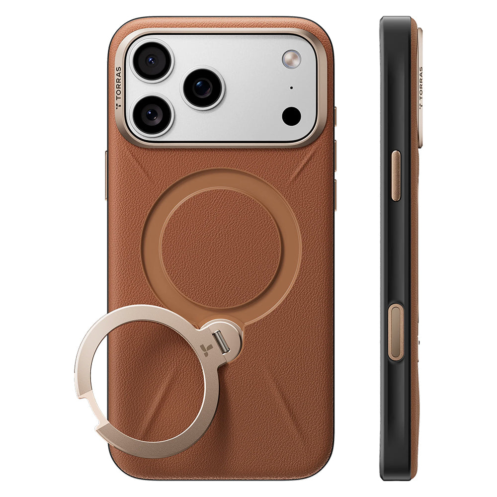 Husa de protectie Torras QPRO Leather Series compatibil cu iPhone 18 Pro Max / iPhone 17 Pro Max, Maro