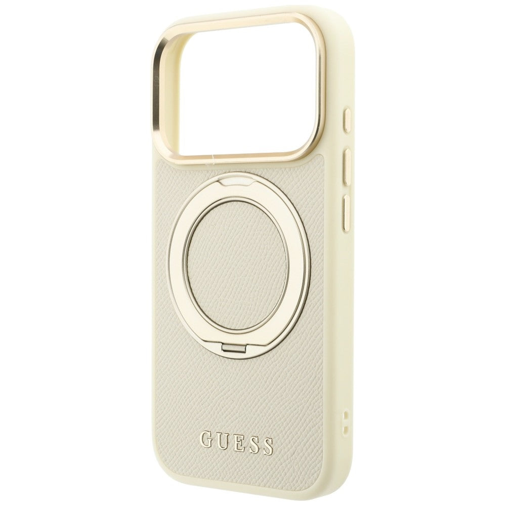 Husa de protectie Guess Grained Ring MagSafe compatibil cu iPhone 17 Pro Max / iPhone 18 Pro Max, Bej