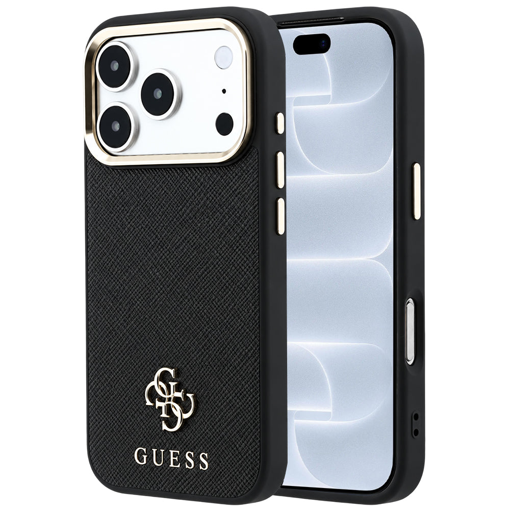 Husa de protectie Guess Saffiano Small 4G compatibil cu iPhone 17 Pro / iPhone 18 Pro, Negru