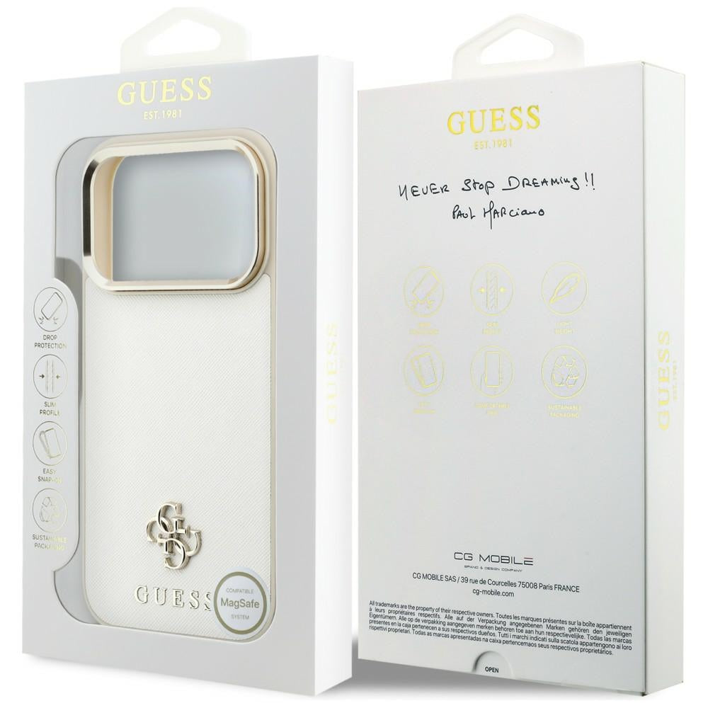Husa de protectie Guess Saffiano Small 4G Classic MagSafe compatibil cu iPhone 18 Pro / iPhone 17 Pro, Bej