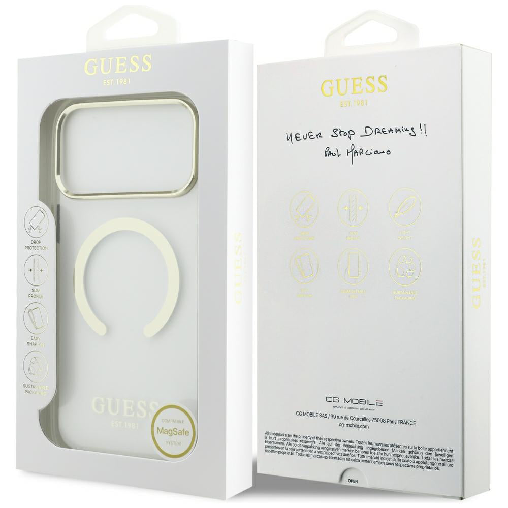 Husa de protectie Guess Metal Outline MagSafe compatibil cu iPhone 18 Pro / iPhone 17 Pro, Alb