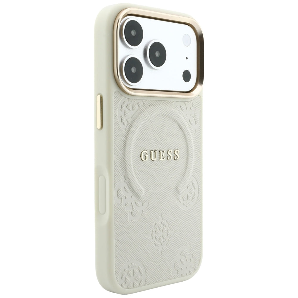 Husa de protectie Guess Peony Hot Stamp compatibil cu iPhone 18 Pro Max / iPhone 17 Pro Max, Bej