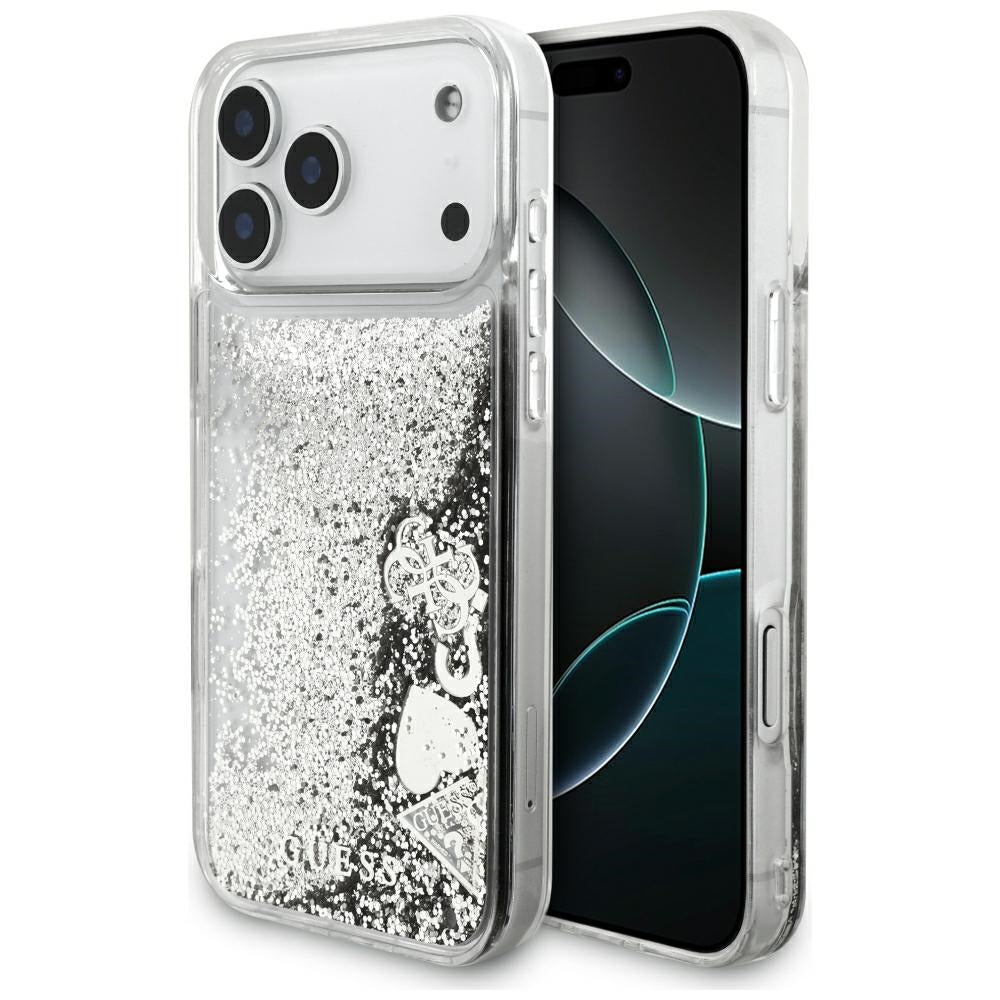 Husa de protectie Guess Liquid Glitter Charms compatibil cu iPhone 18 Pro / iPhone 17 Pro, Argintiu