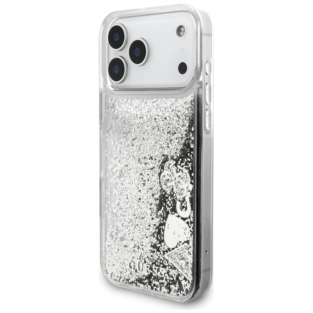 Husa de protectie Guess Liquid Glitter Charms compatibil cu iPhone 17 Pro Max / iPhone 18 Pro Max, Argintiu