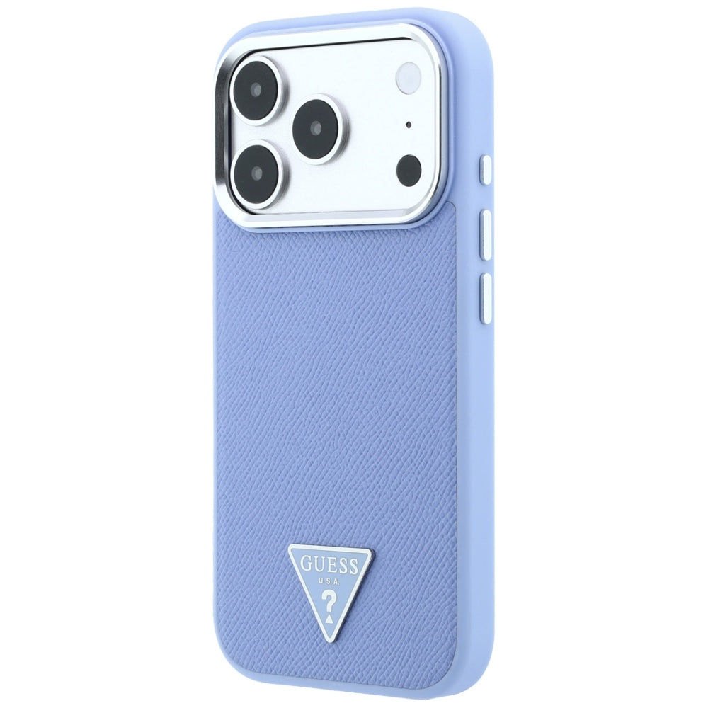 Husa de protectie Guess Grained Triangle Logo MagSafe compatibil cu iPhone 18 Pro / iPhone 17 Pro, Albastru
