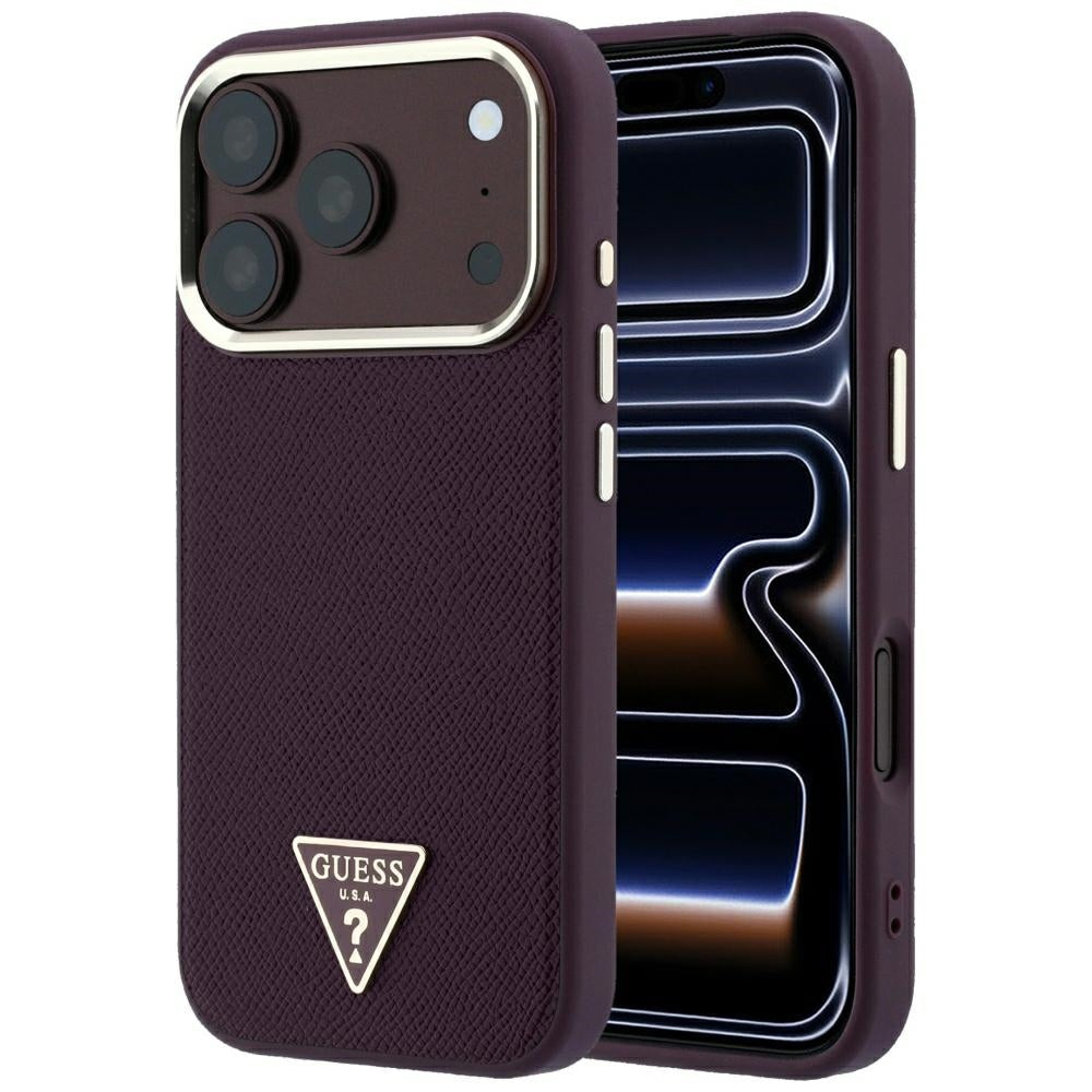 Husa de protectie Guess Grained Triangle Logo MagSafe compatibil cu iPhone 18 Pro / iPhone 17 Pro, Bordo