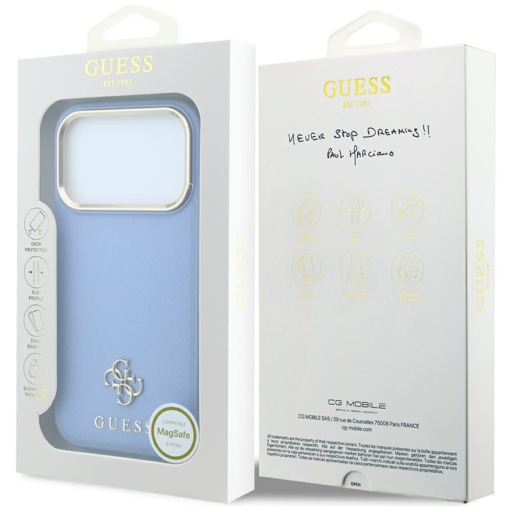 Husa de protectie Guess Saffiano Small 4G compatibil cu iPhone 18 Pro / iPhone 17 Pro, Albastru