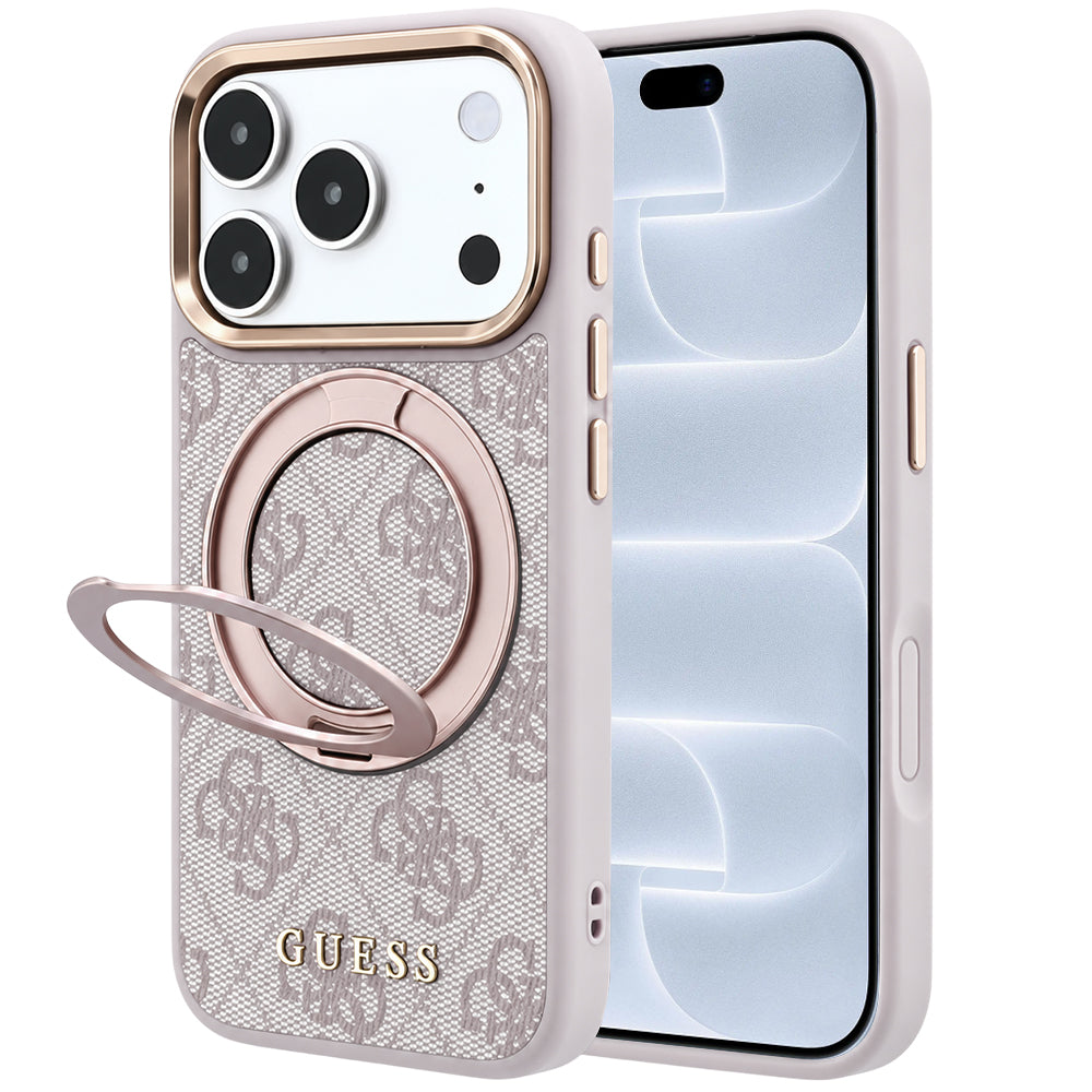 Husa de protectie Guess Ring Stand 360 compatibil cu iPhone 18 Pro / iPhone 17 Pro, Roz