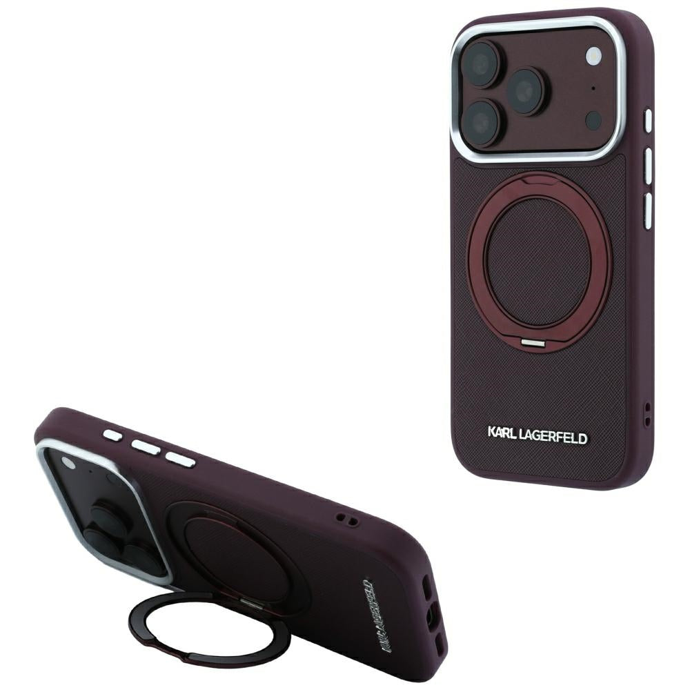 Husa de protectie Karl Lagerfeld Saffiano compatibil cu iPhone 17 Pro / iPhone 18 Pro, Bordo