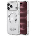 Husa de protectie Guess Metal Outline MagSafe compatibil cu iPhone 18 Pro Max / iPhone 17 Pro Max, Argintiu
