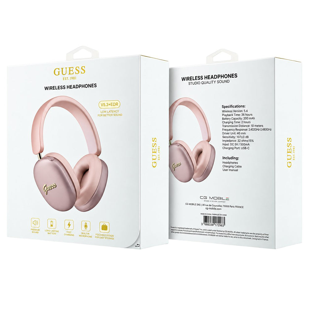 Casti Wireless Guess Metal Script Logo (GUBHP10HMBSP), BT 5.4, ENC, Roz