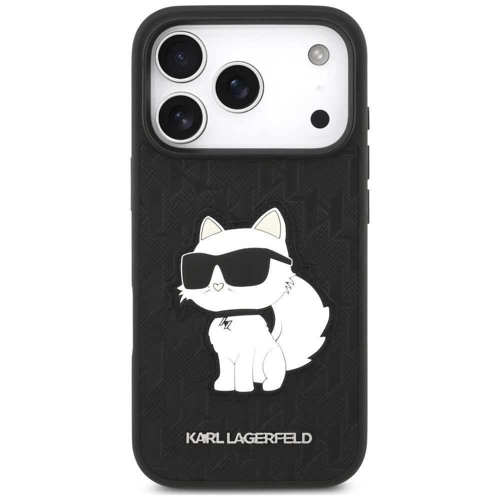 Husa de protectie Karl Lagerfeld Saffiano Mono Patch compatibil cu iPhone 17 Pro / iPhone 18 Pro, Negru