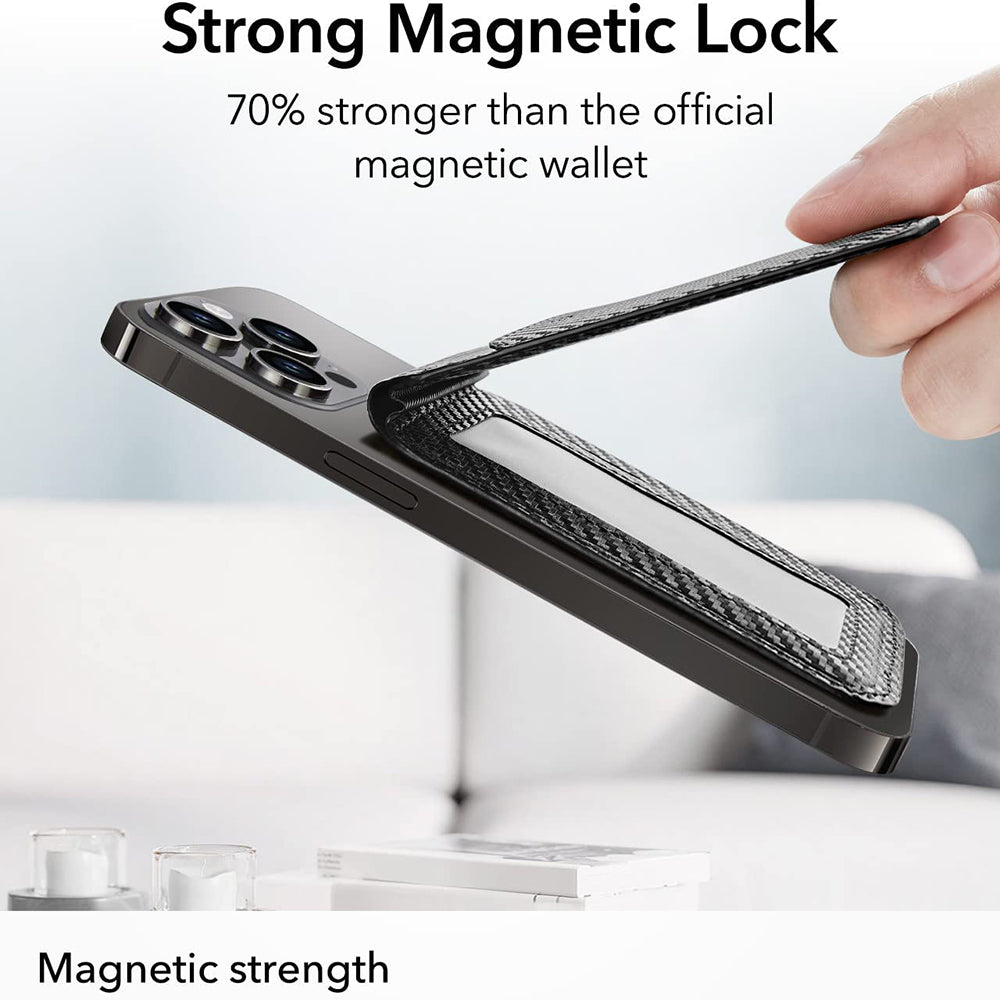 ESR - Desk Holder MagSafe HaloLock - Vegan Leather Wallet Stand - Carbon Fiber