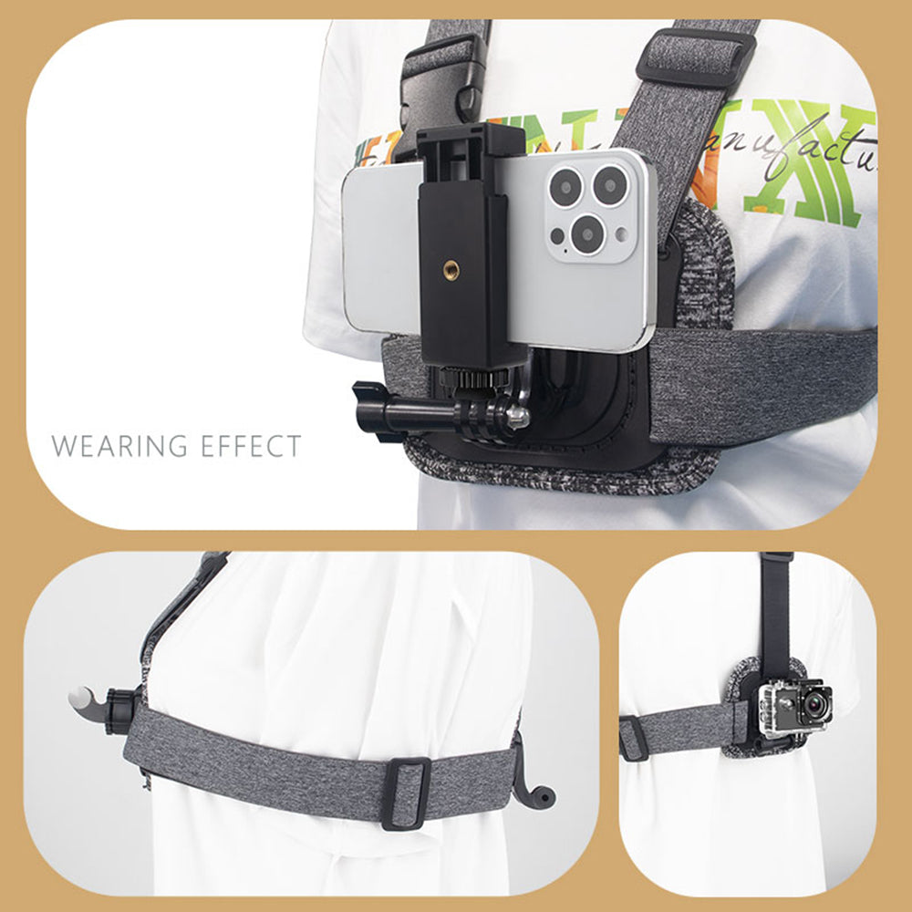 Techsuit - Camera Holder (JX-002) - for GoPro with Magnetic Base, Chest Wear - Gray