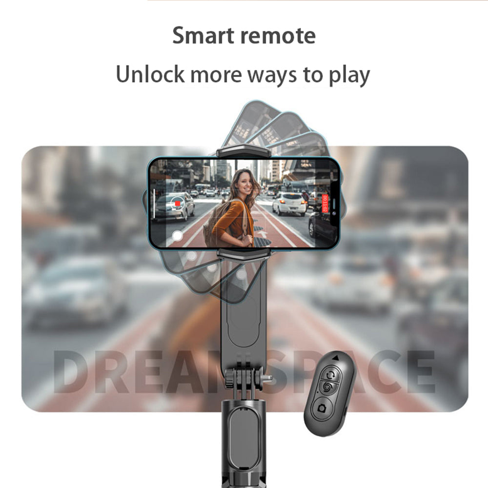 Techsuit - Gimbal Mini Selfie Stick (Q09) - Stabilizer Tripod with LED Light and Bluetooth Remote Control, 70cm - Black