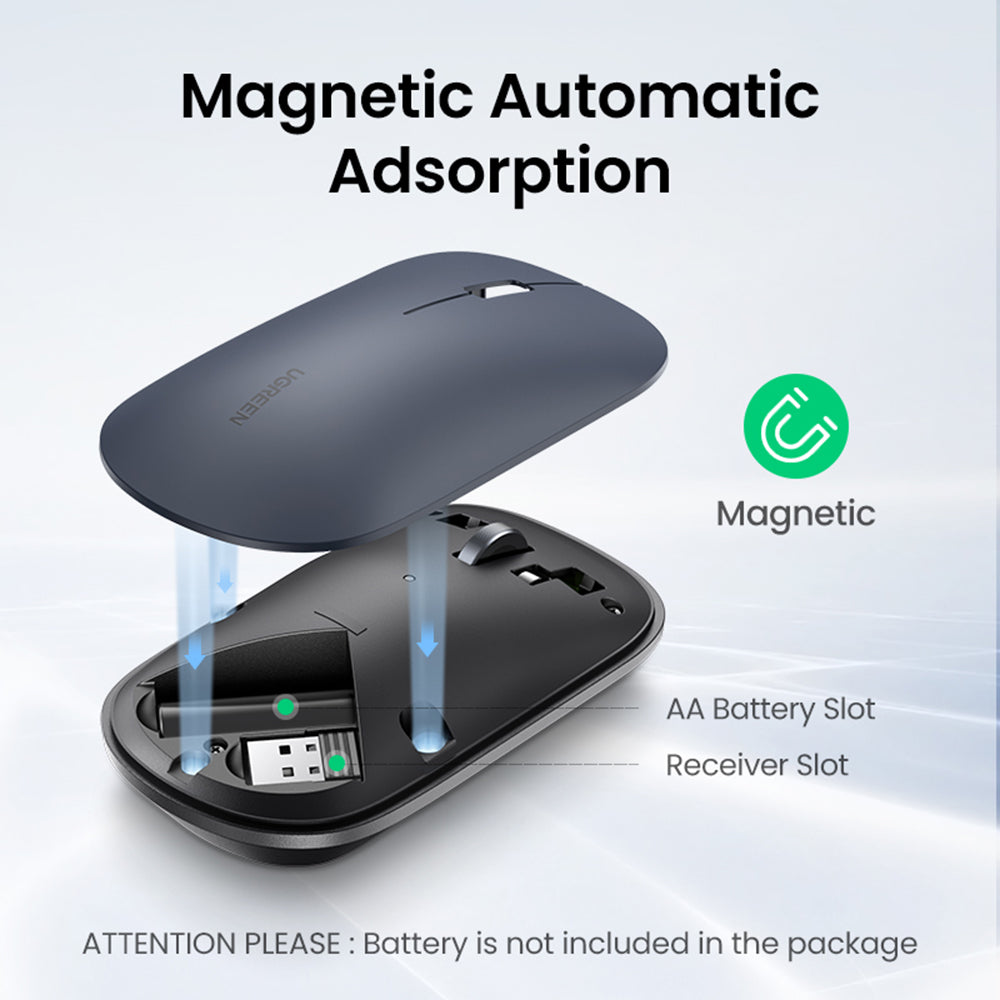 Ugreen - Wireless Mouse MU001 (90372) - Slim Design, Dual Mode, Adjustable DPI (1000-4000) - Black