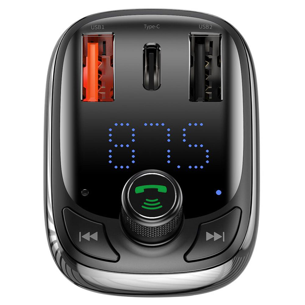 Baseus - FM Modulator and Car Charger S-13 (CCMT000101) - 2x USB, Type-C, Bluetooth MP3 Player, LED Display - Black