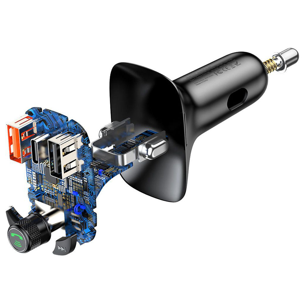 Baseus - FM Modulator and Car Charger S-13 (CCMT000101) - 2x USB, Type-C, Bluetooth MP3 Player, LED Display - Black