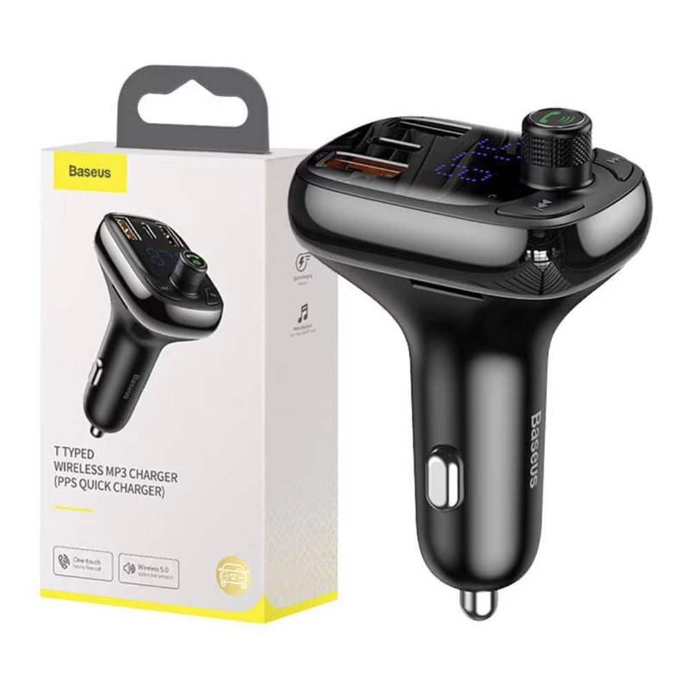 Baseus - FM Modulator and Car Charger S-13 (CCMT000101) - 2x USB, Type-C, Bluetooth MP3 Player, LED Display - Black