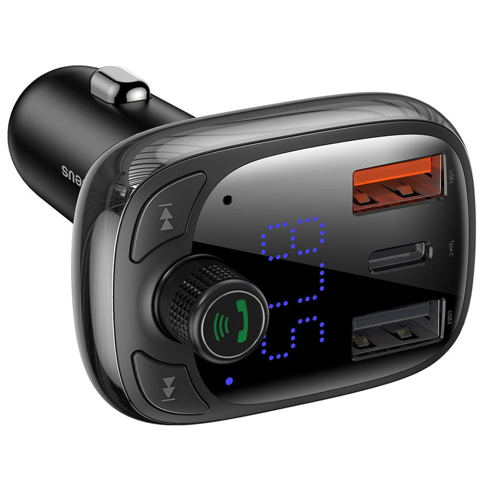Baseus - FM Modulator and Car Charger S-13 (CCMT000101) - 2x USB, Type-C, Bluetooth MP3 Player, LED Display - Black