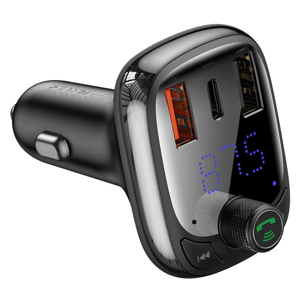 Baseus - FM Modulator and Car Charger S-13 (CCMT000101) - 2x USB, Type-C, Bluetooth MP3 Player, LED Display - Black