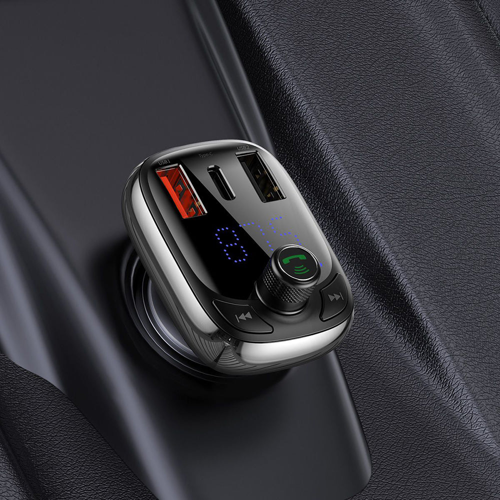 Baseus - FM Modulator and Car Charger S-13 (CCMT000101) - 2x USB, Type-C, Bluetooth MP3 Player, LED Display - Black