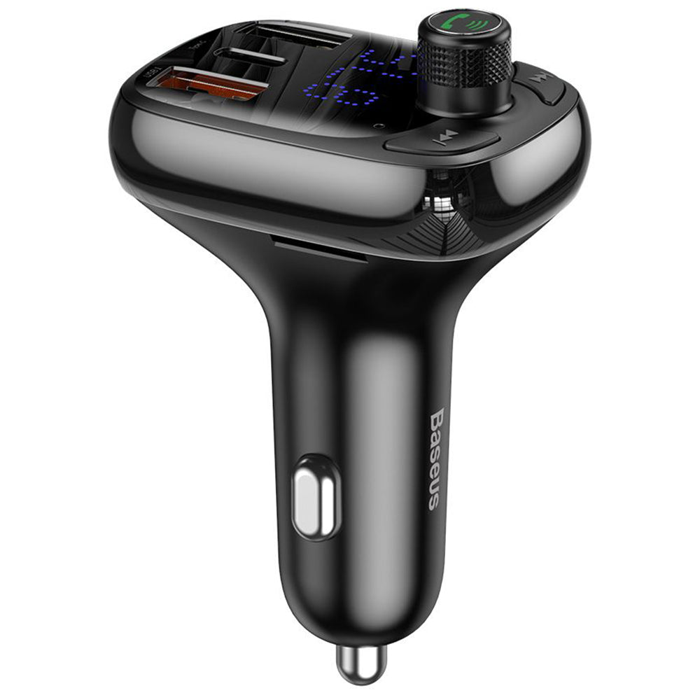 Baseus - FM Modulator and Car Charger S-13 (CCMT000101) - 2x USB, Type-C, Bluetooth MP3 Player, LED Display - Black