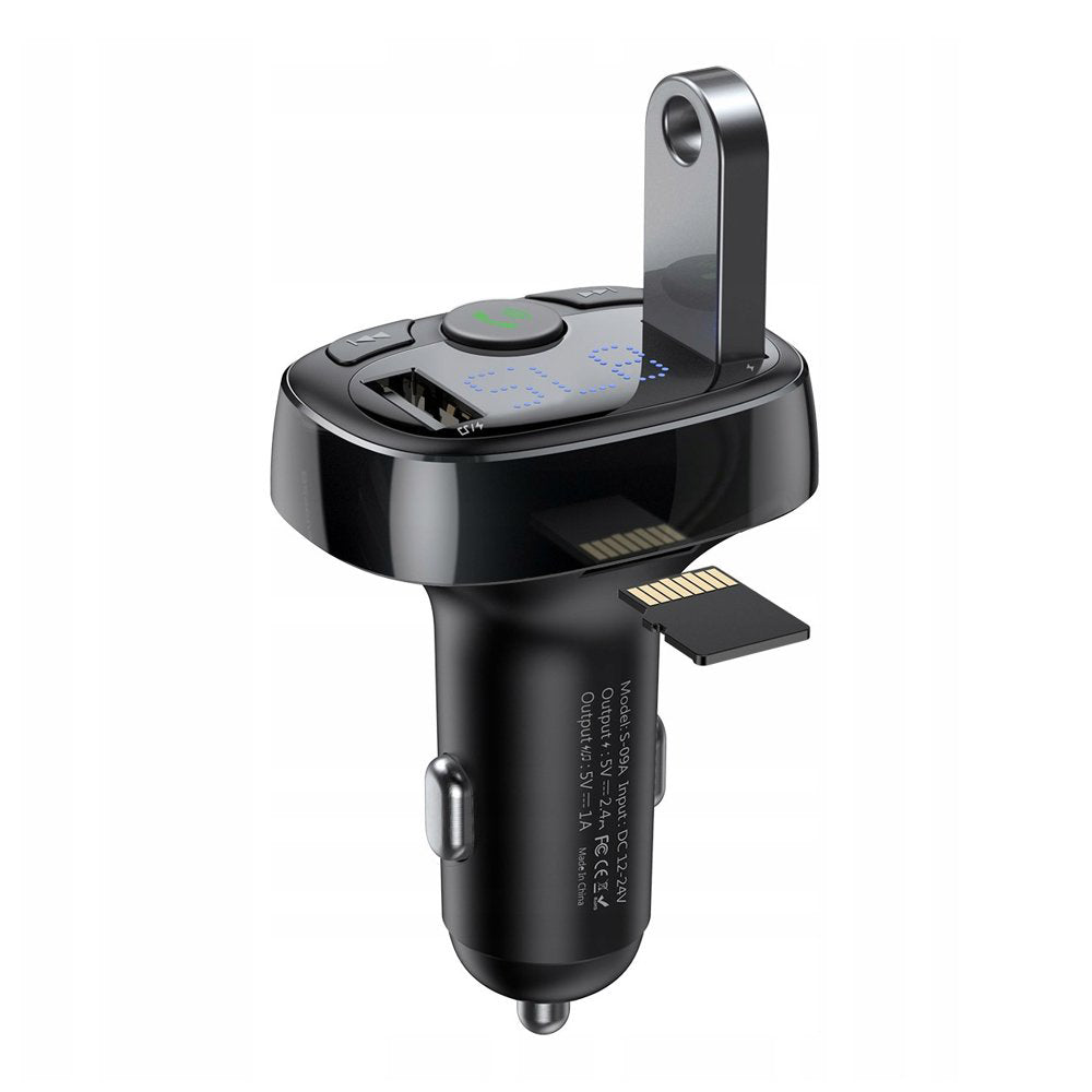 Baseus - FM Modulator and Car Charger S-09A (CCMT000001) - T Typed, 2xUSB-A with LED Display - Black