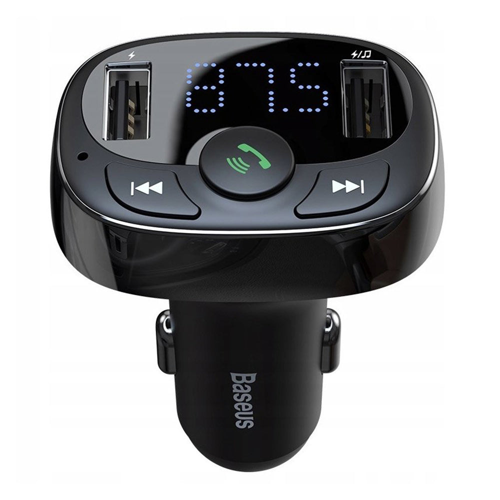 Baseus - FM Modulator and Car Charger S-09A (CCMT000001) - T Typed, 2xUSB-A with LED Display - Black