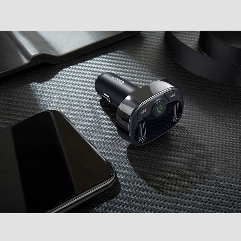 Baseus - FM Modulator and Car Charger S-09A (CCMT000001) - T Typed, 2xUSB-A with LED Display - Black