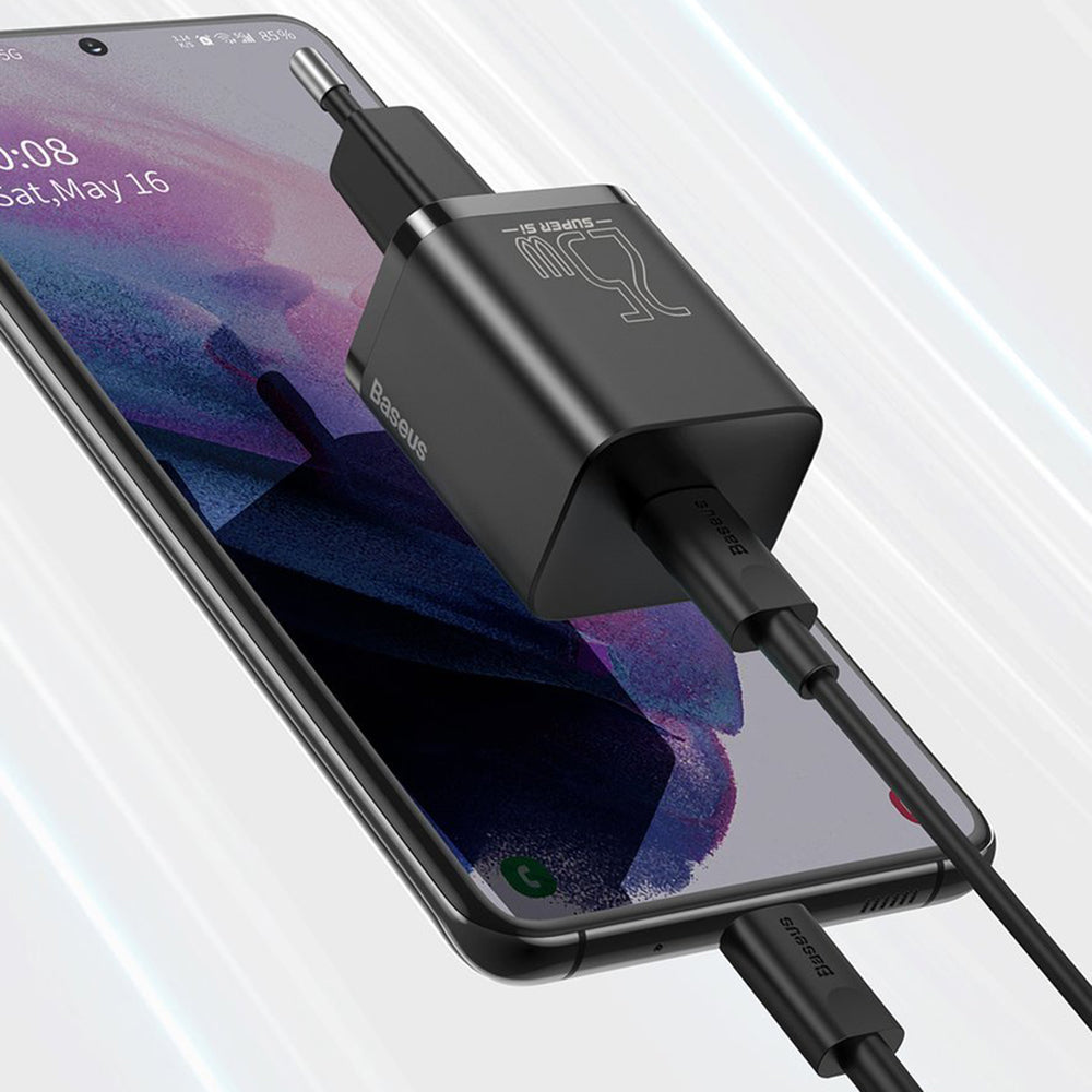 Baseus - Wall Charger Super Si (TZCCSUP-L01) - Type-C Cable Included, USB-C, PD25W, 3A, 1m - Black