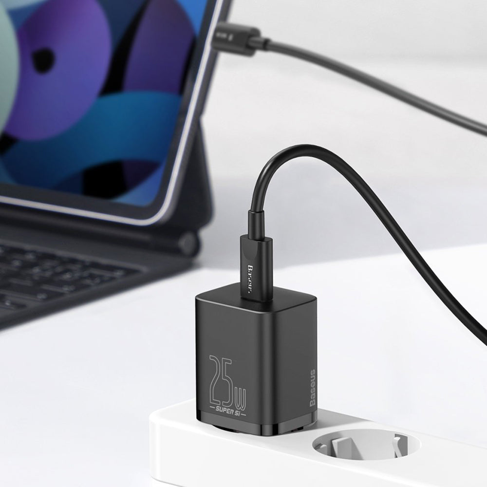 Baseus - Wall Charger Super Si (TZCCSUP-L01) - Type-C Cable Included, USB-C, PD25W, 3A, 1m - Black