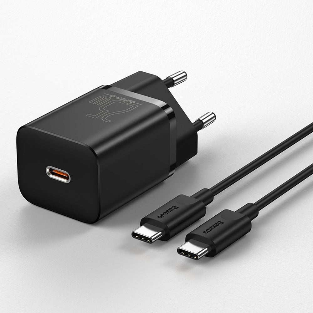Baseus - Wall Charger Super Si (TZCCSUP-L01) - Type-C Cable Included, USB-C, PD25W, 3A, 1m - Black