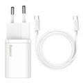Incarcator Baseus (TZCCSUP-L02), USB-C PD25W, Cablu inclus, Alb