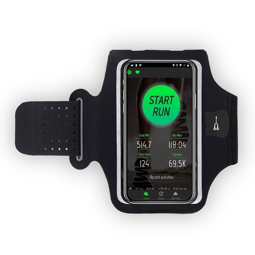 Techsuit - Sports Armband (TH10) - with Headphones Cable Clips, for Phones, max 7" - Black / Gray