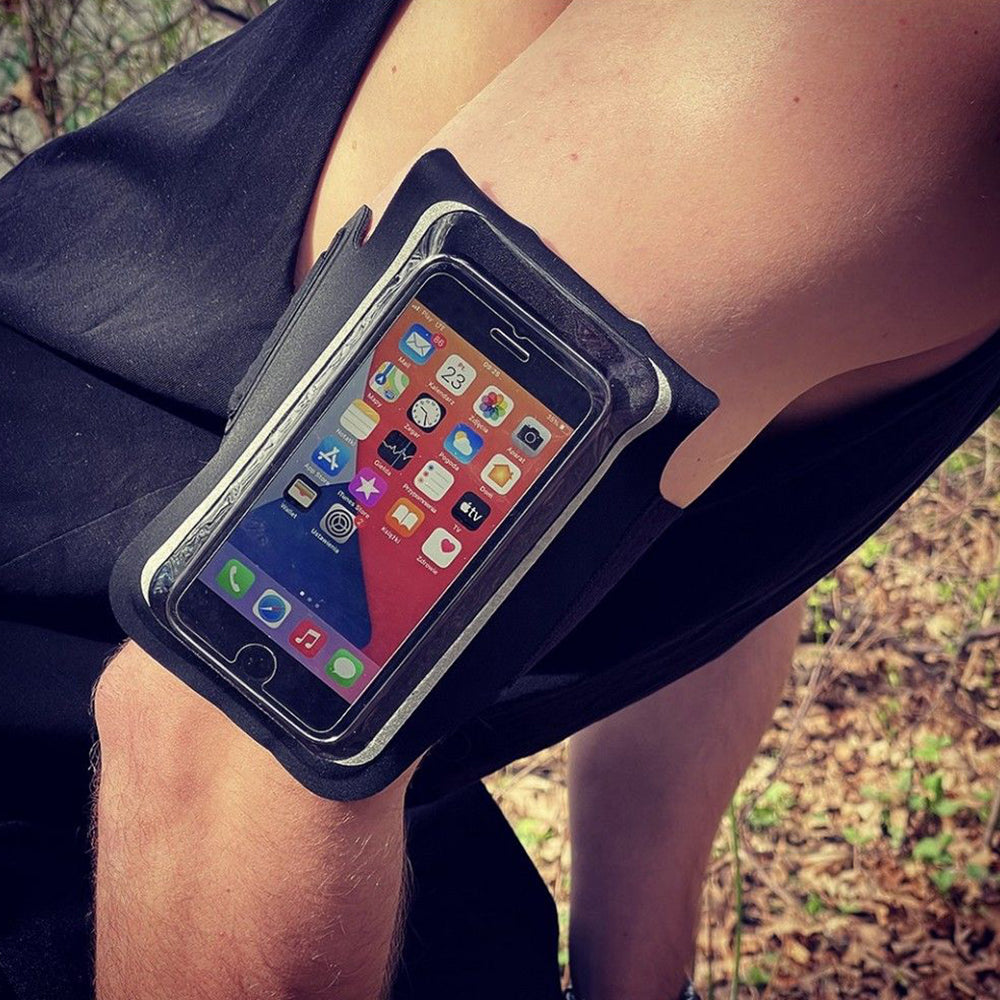 Techsuit - Sports Armband (TH10) - with Headphones Cable Clips, for Phones, max 7" - Black / Gray