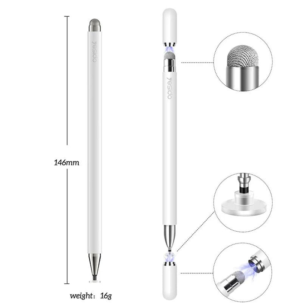 Stylus Yesido ST02, Pasiv, Capacitiv, Alb