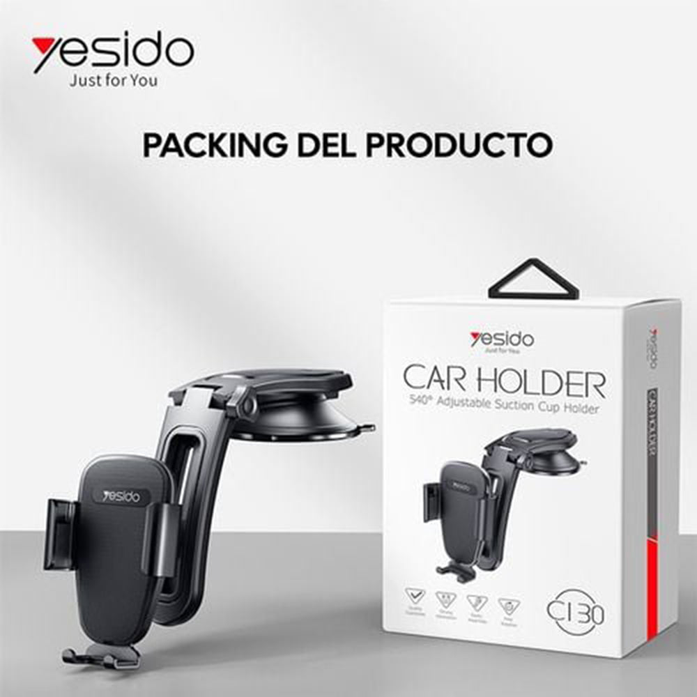 Yesido - Car Holder (C130) - Gravity Grip for Dashboard, Adjustable Suction Cup Holder - Black