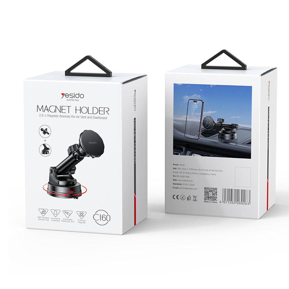 Yesido - Car Holder (C160) - for Dashboard, Air Vent, 360 Degree Multi-Angle Adjustment - Black