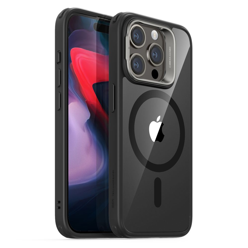 ESR - Classic Hybrid HaloLock Kickstand - iPhone 15 Pro - Clear Black
