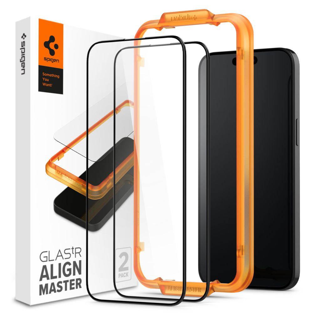 Spigen Folie de protectie Spigen (set de 2) Glas.tR Align Master (AGL06886) compatibil cu iPhone 15 Plus, Negru