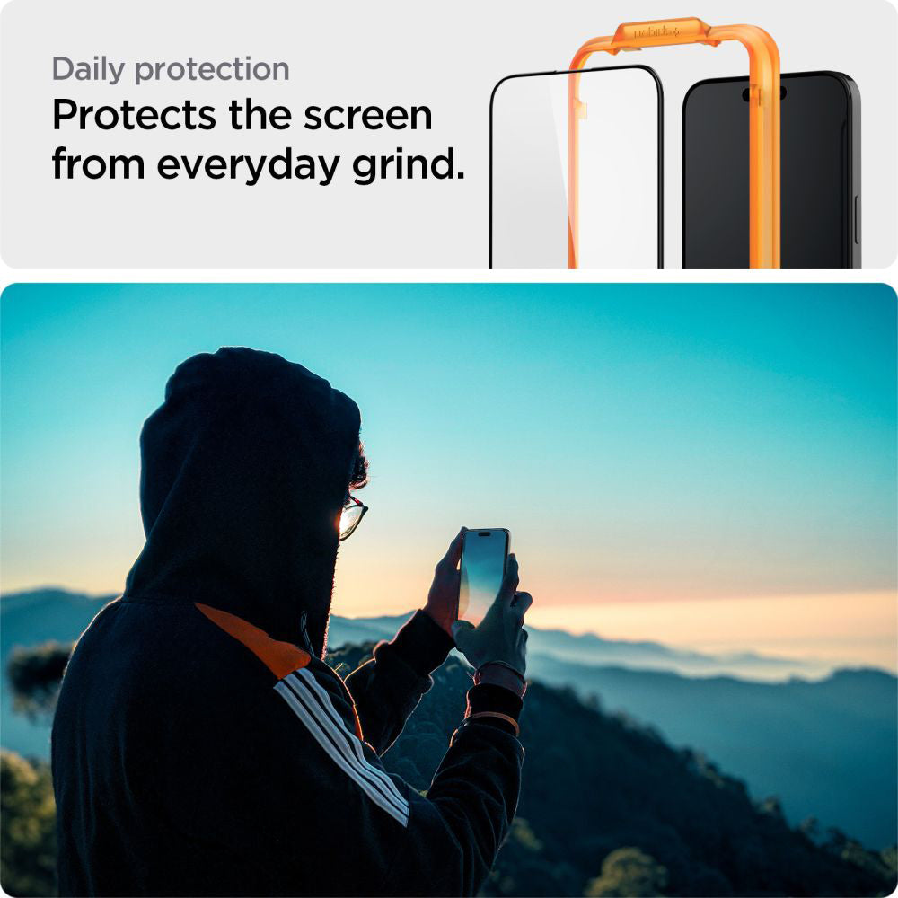 Spigen Folie de protectie Spigen (set de 2) Glas.tR Align Master (AGL06886) compatibil cu iPhone 15 Plus, Negru – imagin