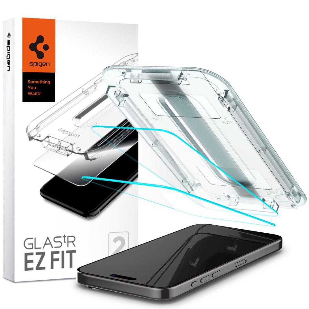 Spigen Folie de protectie Spigen (set de 2) Glas.tR EZ-FIT (AGL06892) compatibil cu iPhone 15 Pro, Transparent