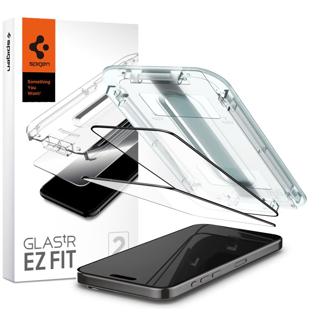 Spigen - (2 pack) Glas.tR EZ-FIT (AGL06893) - iPhone 15 Pro - Black